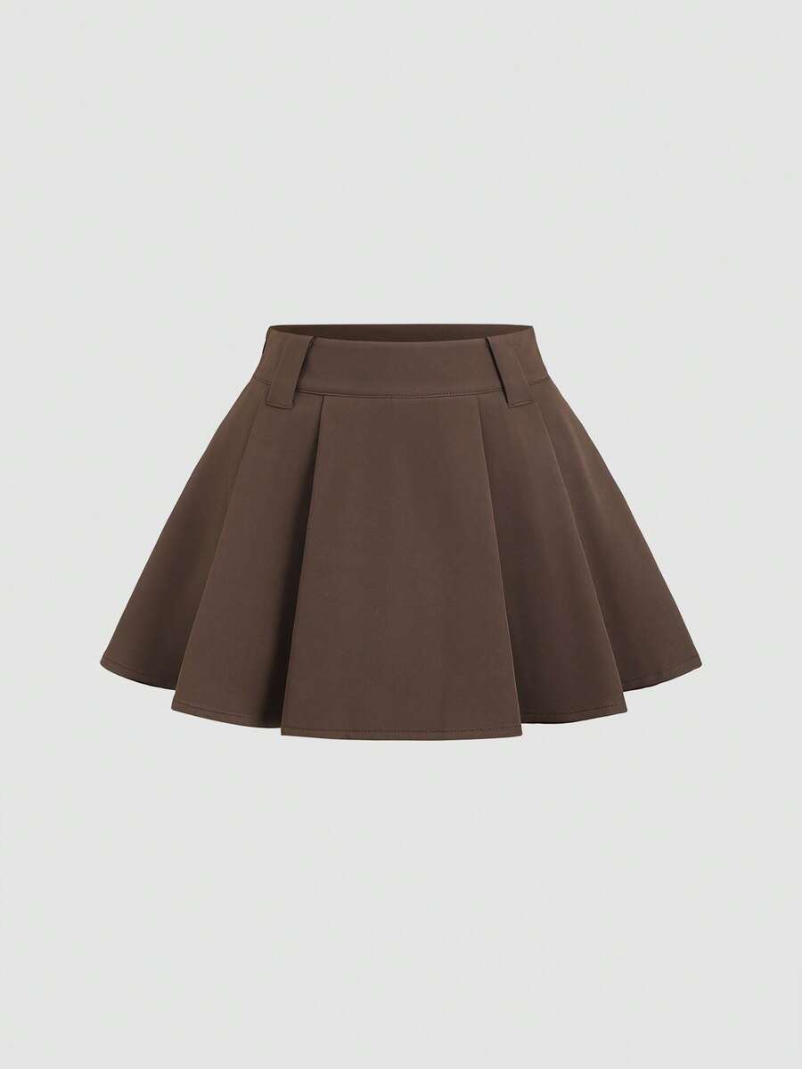 Sweetra 女士春夏新款设计感高街优雅性感修身学院风度假百搭舒适褶裥阔腿裤 - 棕色 - 查看 1