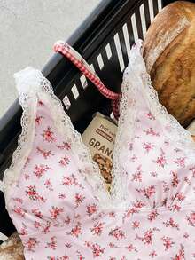 Swim Mod 两件套女士沙滩装，时尚可爱性感度假沙滩泳池游艇派对花卉蕾丝露背吊带短款上衣和侧系带比基尼泳裤套装 - 彩色 - 查看 5