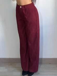 Bearsaez Women Casual Solid Color Straight Leg Pants, Autumn - Burgundy - View 4
