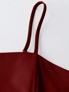 SHEIN Raffinéa Women's Elegant Casual Solid Color Spaghetti Strap Dress, Summer Maroon Dress Burgundy Dress Classy Women Outfits - Burgundy - View 4