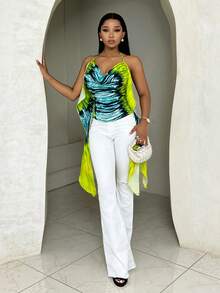 BamGleam 女士印花度假露背吊带上衣 - 綠色 - 查看 4