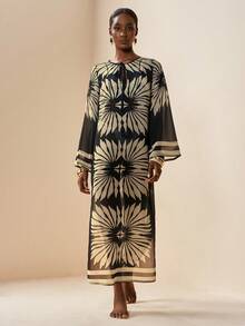 Zivah 2026 Women's Elegant Vacation Casual Beach Sheer Printed Dress Cover-Up - Black - View 3