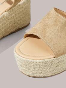 Styleloop Sandalias de plataforma y cuña para mujer - Caqui - Ver 5