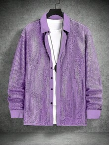 Manfinity AFTRDRK Áo sơ mi dài tay màu trơn đính sequin thời trang nam, thích hợp cho các buổi tiệc đêm, câu lạc bộ. - Màu tím - Xem 6