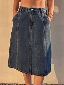 DAZY Women's Pocket Straight Loose Casual Versatile Denim Skirt - Blue - View 7