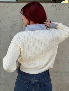 Bearsaez 时尚博主风格二合一拼布针织开衫 - 米色 - 查看 2