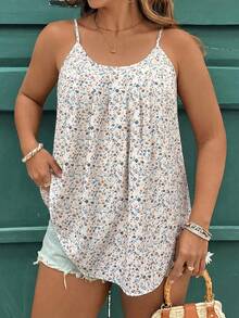 Reflora Plus Size Pink Ditsy Floral Camisole, Suitable For Summer Daily Wear - White - View 5