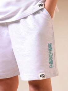 SUMWON Boys Oversized Crew Neck T-Shirt And Regular Shorts Co-Ord Set With Chest Print - Grey - View 5