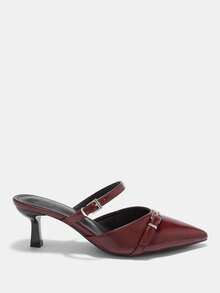 CUCCOO CURVES Women's Pointed Toe Buckle Design Everyday Versatile Fashion Wide Fit High Heels - Rose Red - View 2