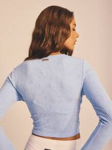 Aralina 休闲运动女士长袖纹理面料裹身式上衣，带拇指孔，适合健身房锻炼和运动。 - 藍色 - 查看 3