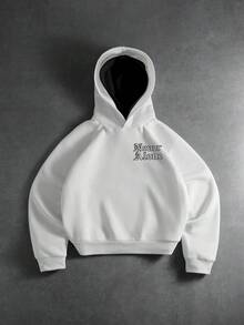 PAVTROS 男士休闲字母印花连帽衫，秋冬款 - 白色 - 查看 1