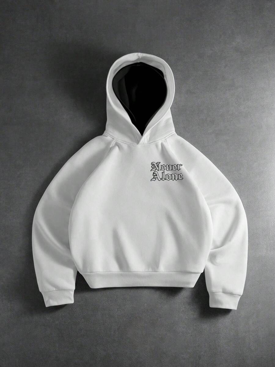 PAVTROS 男士休闲字母印花连帽衫，秋冬款 - 白色 - 查看 1