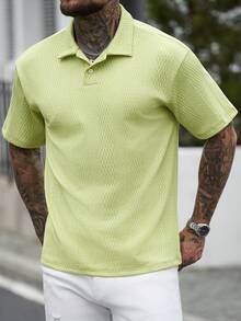 Manfinity CasualCool Áo polo nam tay ngắn màu trơn, kiểu dáng thường ngày, thích hợp cho mùa hè. - màu xanh lá - Xem 3