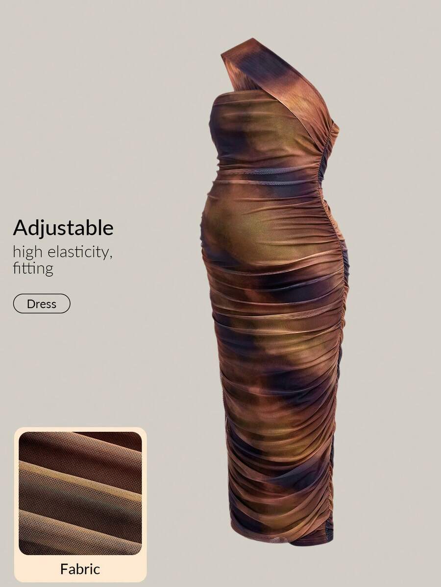 Modmama Maternity Tie-Dye Pleated Sleeveless Fitted Dress, Spring Outfit Women , Spring Break Outfits - Brown - View 1