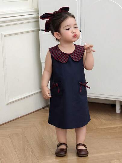 DAZY Đầm không tay cổ Peter Pan kiểu Hàn Quốc cho bé gái sơ sinh/trẻ nhỏ