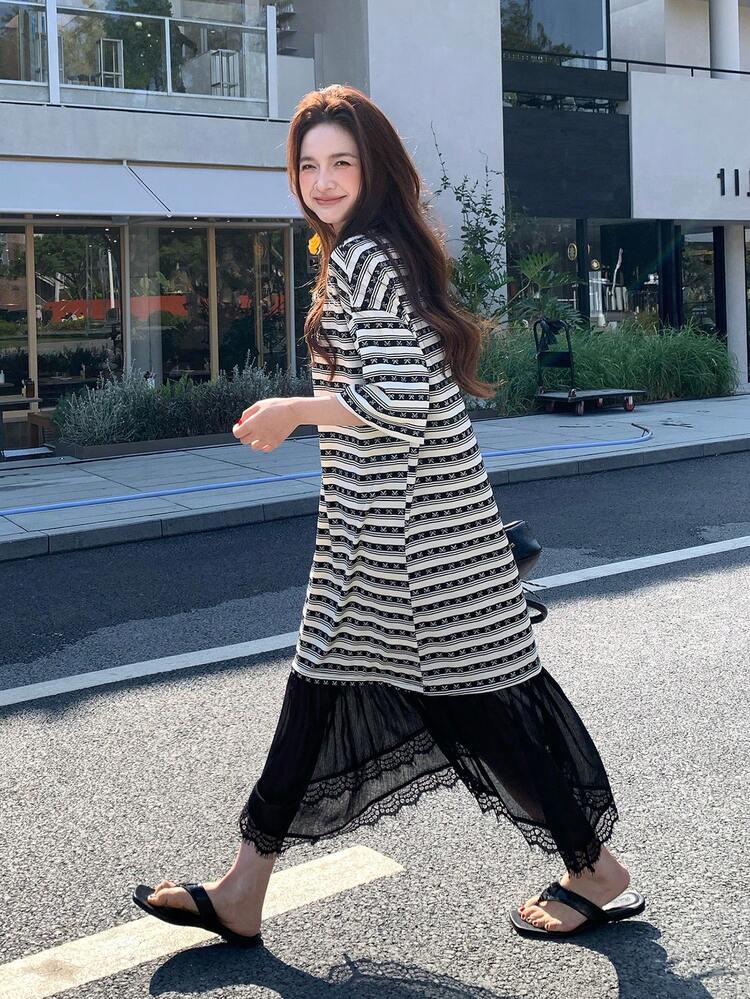 Women's Striped Korean Style Ruffle Hem Casual Dress