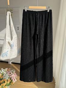 Comfortcana Pantalones anchos de pierna negros de jacquard de uso versátil y casual - Negro - Ver 2