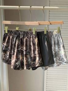 Comfortcana 3pcs Women's Casual Solid Color & Camouflage Print Shorts - Dark Grey - View 2
