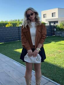 Jeta Ari Áo khoác cài nút thả vai giản dị, mùa thu - màu nâu - Xem 5