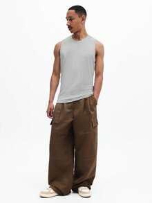 SUMWON Áo tank top nam không tay cổ tròn, dáng regular fit, chất liệu gân, thích hợp mặc thường ngày mùa hè. - Màu Xám nhạt - Xem 3