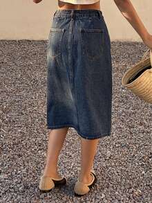 DAZY Women's Pocket Straight Loose Casual Versatile Denim Skirt - Blue - View 2