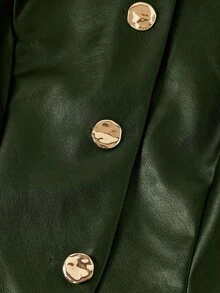 Ellevyn Chaqueta de motociclista de cuero sintético negro para mujer, de otoño - Verde - Ver 7