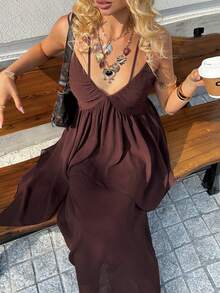 DAZY 女士吊带束腰连衣裙，度假款 - 酒紅色 - 查看 5