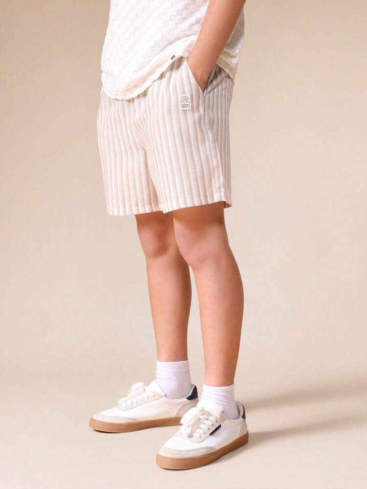 Tween Boys Pull-On Striped Shorts With Elastic Waistband Casual Summer Bermuda Style Comfortable Everyday Wear