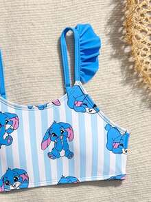 3pcs/Set Fashion New Girls' Swimsuit, Digital Print Bikini Top And Bottom, Adjustable Strap - Blue - View 4