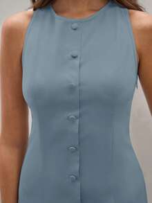 COSMINA Women's Solid Color Minimalist Sleeveless Mini Dress For Work - Blue - View 4