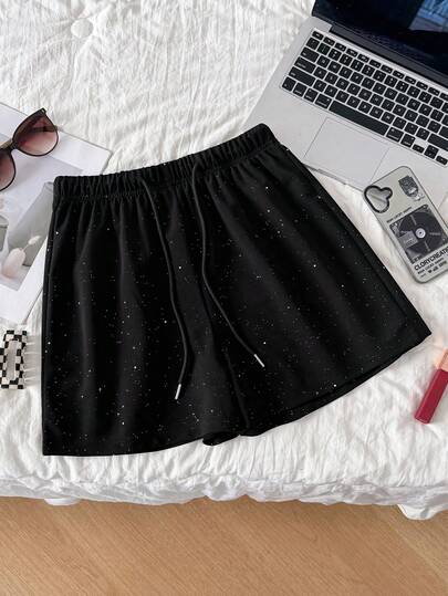 Franclia Women's Casual Shorts, Suitable For Spring/Summer, Commuting, Vacation, Sequin, Elegant, Black