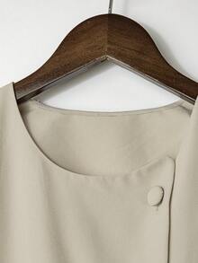 Franclia 复古优雅纽扣元素知性简约休闲夏季女士优雅连衣裙 - 杏色 - 查看 5