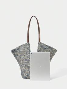 SHECARRY Túi xách đeo vai dệt thời trang, thích hợp làm quà tặng cho bạn bè, người yêu và người thân. - Màu xanh lam - Xem 5