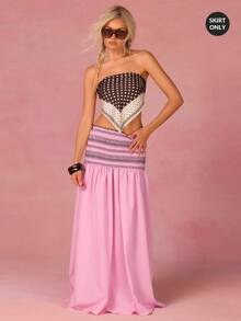 Athîral 女士休闲度假粉色半身裙，抽绳腰带，刺绣设计，度假休闲风 - 粉色 - 查看 2