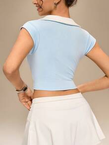 Hanevo Women's New Colorblock Casual Everyday Short Sleeve T-Shirt, Spring/Summer - Multicolor - View 2