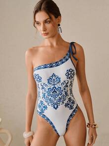 Swim Oasis Bộ đồ bơi một mảnh lệch vai buộc dây họa tiết hoa gợi cảm cho kỳ nghỉ hè, kèm chân váy cạp cao dành cho nữ. - Nhiều màu - Xem 7