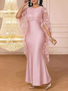 SHEIN Lady 女士时尚派对浪漫修身连衣裙 - 黑色 - 查看 3