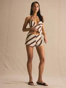 MUSERA Stripe Print Side Zip Mini Shorts Only Spring Summer Cosy Cute Daily Girly Vacation Spring Outfit Casual Easter Casa De Muse - Multicolor - View 2