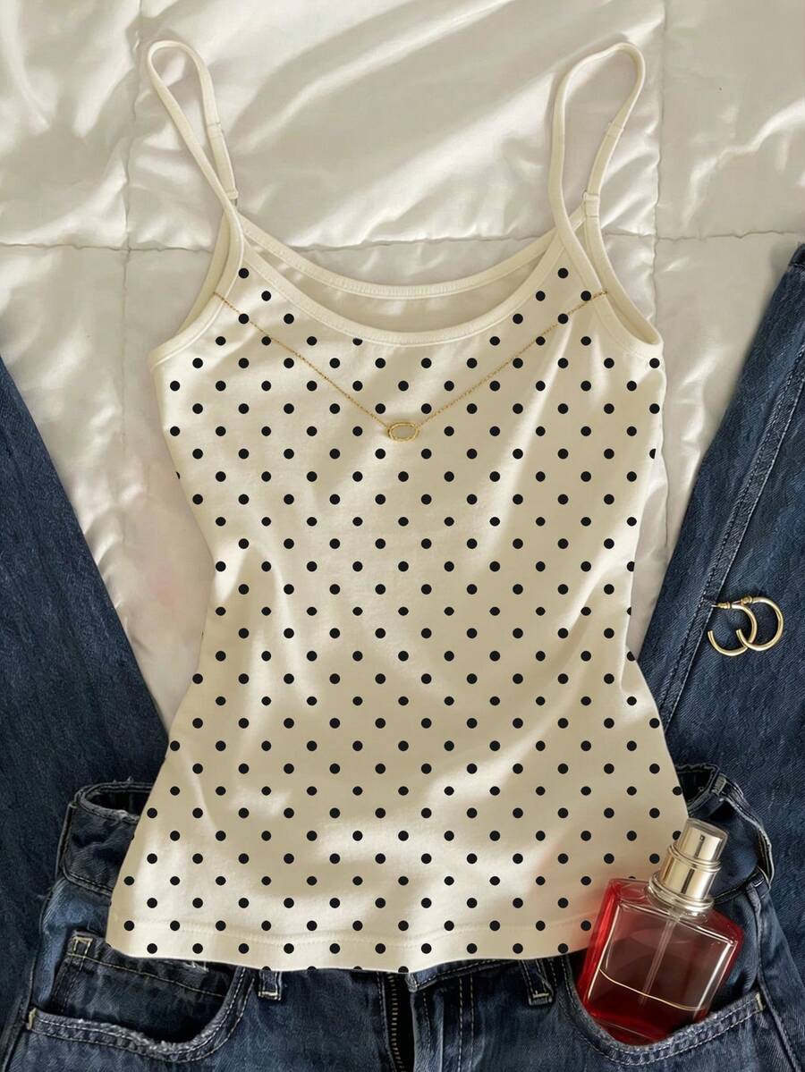Glimmora Casual Versatile Polka Dot Print Camisole For Summer - Beige - View 1
