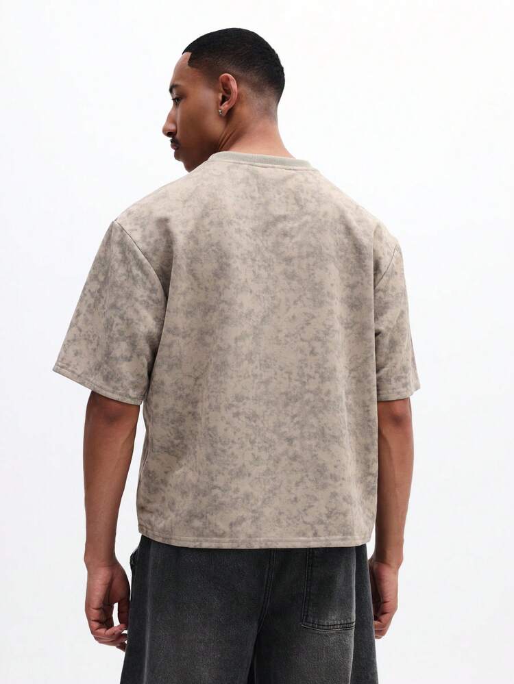 Vintage Washed Crew Neck Tee With Text Print