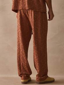 Musero Lightweight Regular Fit Elasticated Drawstring Waistband All Over Print Trouser Pants Spring Summer Essentials - Russet Orange - View 4