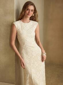 MOTF PREMIUM WOMEN'S ROMANTIC LACE STRUCTURED LONG DRESS, SPRING/SUMMER - Apricot - View 6