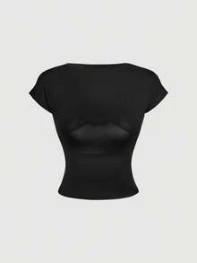 SHEIN MOD Áo kiểu nữ thời trang phối màu trơn, thiết kế ren khoét lỗ. - màu đen - Xem 3