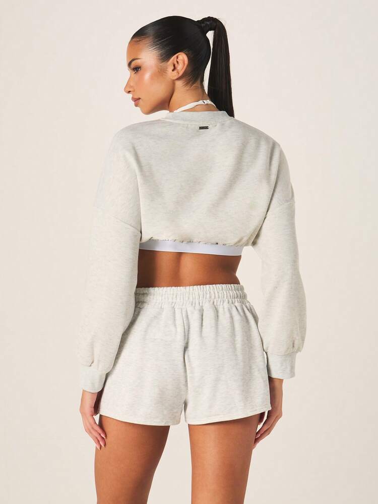 Missguided x Playboy Oversized Cropped Long Sleeve Crew Neck Sweatshirt With Logo Print Casual Loungewear Pullover Top