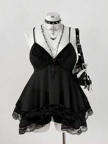 Sunspun Áo ba lỗ ngắn tay ren Tribowknot Knot, viền bèo nhún mới thanh lịch dành cho nữ - màu đen - Xem 6