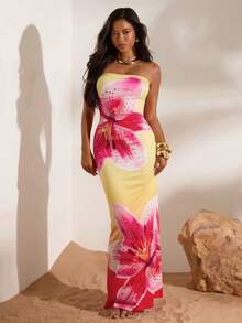 Opulessa Spring & Summer Vacation Knit Printed Fitted Dress For Women - Multicolor - View 4