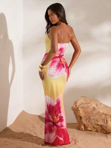 Opulessa Spring & Summer Vacation Knit Printed Fitted Dress For Women - Multicolor - View 2