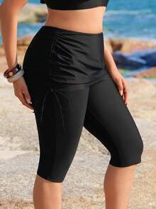 Swim SPRTY Plus Size Women Solid Color Drawstring Design Casual Swim Leggings - Black - View 6