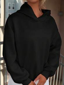 Sydney Algeri 女式休闲简约印花连帽长袖宽松厚款运动衫，春秋季 - 黑色 - 查看 6