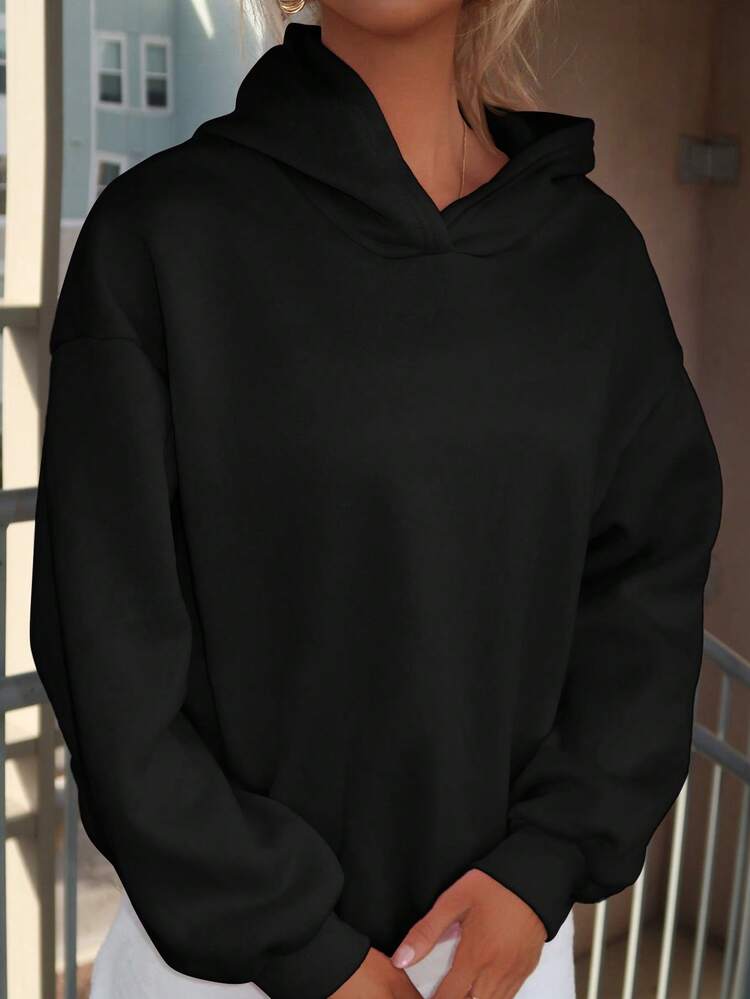 Sydney Algeri Black Casual Minimal Print Hooded Long Sleeve Loose Fit Thick Sweatshirt For Women, Spring/Autumn And Winter Hoodie - Black - View 6